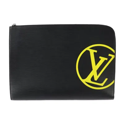 Pre-owned Louis Vuitton Black Yellow Epi Leather Clutch Bag Handbag Pochette Pouch () In Black, Yellow