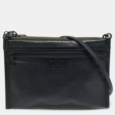 Pre-owned Louis Vuitton Black/army Green Shadow Monogram Leather Double Flat Messenger Bag