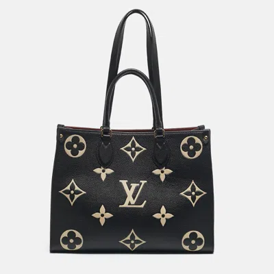 Pre-owned Louis Vuitton Black/beige Monogram Empreinte Leather Onthego Mm Tote