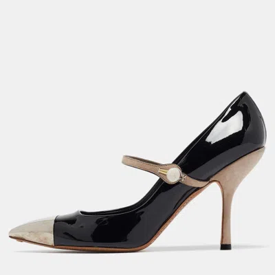 Pre-owned Louis Vuitton Black/beige Patent Mary Jane Pumps Size 39.5