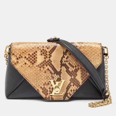 Pre-owned Louis Vuitton Black/beige Python And Leather Love Note Bag