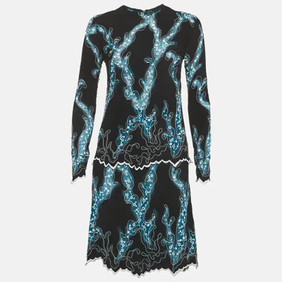 Pre-owned Louis Vuitton Black/blue Embroidered Jersey Mini Dress M