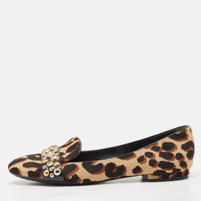 Pre-owned Louis Vuitton Black/brown Calf Hair Embellished Smoking Slippers Size 37.5