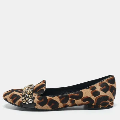 Pre-owned Louis Vuitton Black/brown Calf Hair Embellished Smoking Slippers Size 38.5