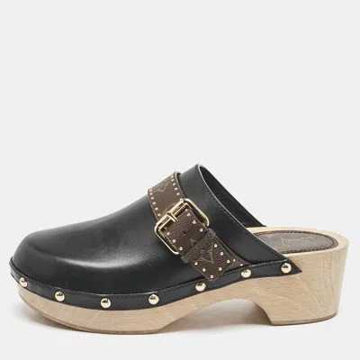 Pre-owned Louis Vuitton Black/brown Canvas And Leather Cottage Clogs Size 38