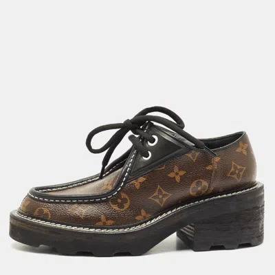 Pre-owned Louis Vuitton Black/brown Leather And Coated Canvas Beaubourg Platform Derby Size 38