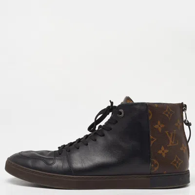 Pre-owned Louis Vuitton Black/brown Leather And Monogram Canvas High Top Trainers Size 43