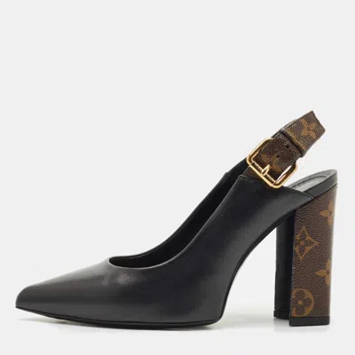 Pre-owned Louis Vuitton Black/brown Monogram Canvas And Leather Matchmake Slingback Pumps Size 36.5