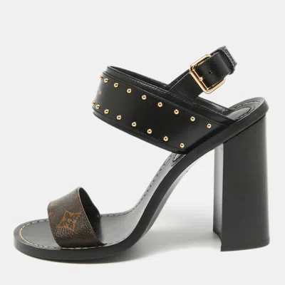 Pre-owned Louis Vuitton Black/brown Monogram Canvas And Leather Nomad Ankle Strap Sandals Size 38.5