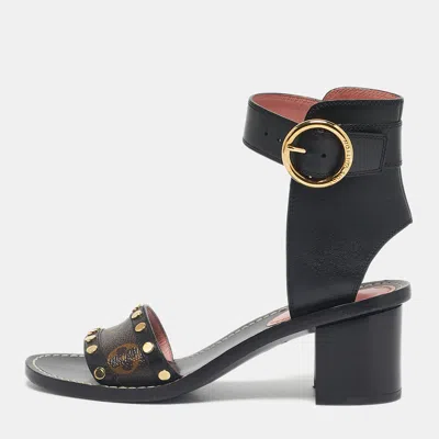 Pre-owned Louis Vuitton Black/brown Monogram Canvas And Leather Passenger Ankle Strap Sandals Size 36
