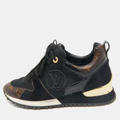 Pre-owned Louis Vuitton Black/brown Monogram Canvas And Suede Run Away Lace Up Sneakers Size 36
