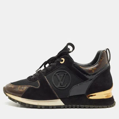 Pre-owned Louis Vuitton Black/brown Monogram Canvas And Suede Run Away Lace Up Sneakers Size 37