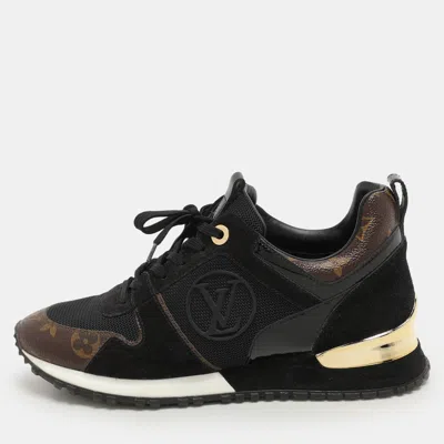 Pre-owned Louis Vuitton Black/brown Monogram Canvas Suede And Mesh Run Away Low Top Sneakers Size 37