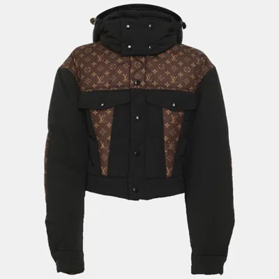 Pre-owned Louis Vuitton Black/brown Monogram Print Nylon Removable Hoodie Puffer Jacket S