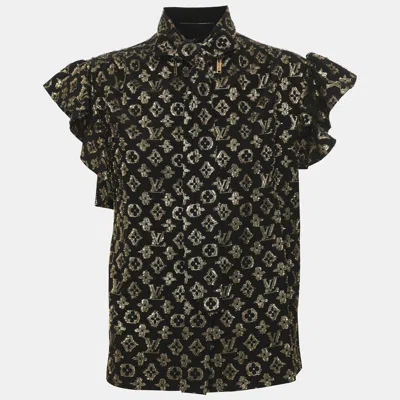 Pre-owned Louis Vuitton Black/gold Monogram Decorative Silk Neck Tie Blouse S