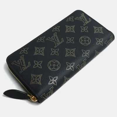 Pre-owned Louis Vuitton Black/gold Monogram Mahina Leather Long Round Zippy Wallet