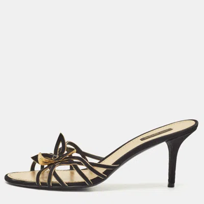 Pre-owned Louis Vuitton Black/gold Suede Cut Out Slide Sandals Size 41