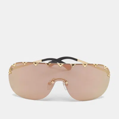Pre-owned Louis Vuitton Black/gold Tone Mirrored Rain Z2377e Shield Sunglasses