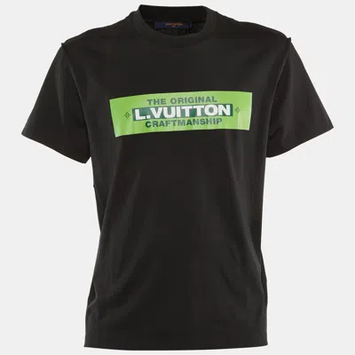 Pre-owned Louis Vuitton Black/green Logo Print Cotton Crew Neck T-shirt M