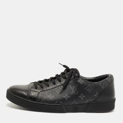 Pre-owned Louis Vuitton Black/grey Leather And Monogram Coated Canvas Match Up Sneakers Size 43