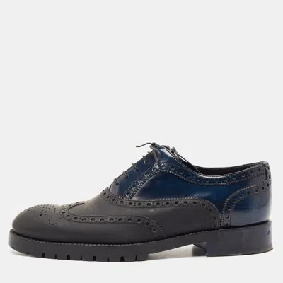 Pre-owned Louis Vuitton Black/navy Blue Brogue Leather Lace Up Oxfords Size 42