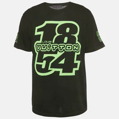Pre-owned Louis Vuitton Black/neon Green Intarsia Cotton 22aw T-shirt L