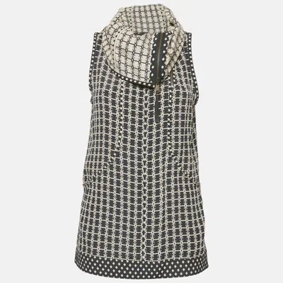 Pre-owned Louis Vuitton Black/pink Patterned Crepe High Neck Top M