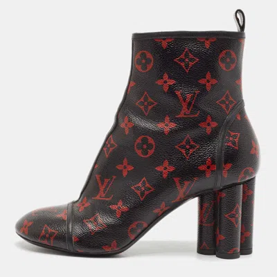 Pre-owned Louis Vuitton Black/red Monogram Canvas Revival Ankle Length Boots Size 38