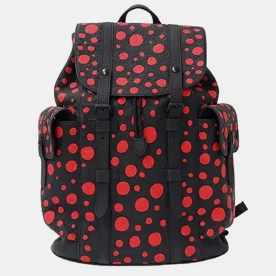 Pre-owned Louis Vuitton Black/red Yayoi Kusama Painted Dots Taurillon Leather Mm Christopher Backpack