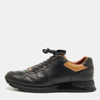 Pre-owned Louis Vuitton Black/tan Leather Trim Run Lace Up Sneakers Size 42.5