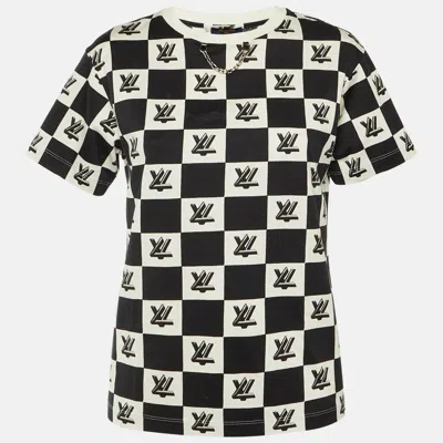 Pre-owned Louis Vuitton Black/white Checkered Twist Lock Cotton Crew Neck T-shirt M