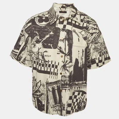 Pre-owned Louis Vuitton Black/white Graphic Print Denim Short Sleeve Shirt Xl