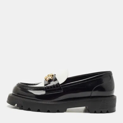 Pre-owned Louis Vuitton Black/white Leather Academy Slip On Loafers Size 38.5