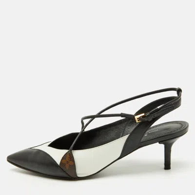 Pre-owned Louis Vuitton Black/white Leather Criss Cross Slingback Pumps Size 36