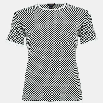 Pre-owned Louis Vuitton Black/white Micro Checked Jersey Top M