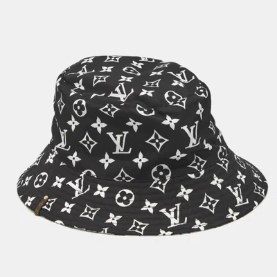 Pre-owned Louis Vuitton Black/white Monogram Synthetic Bucket Hat M