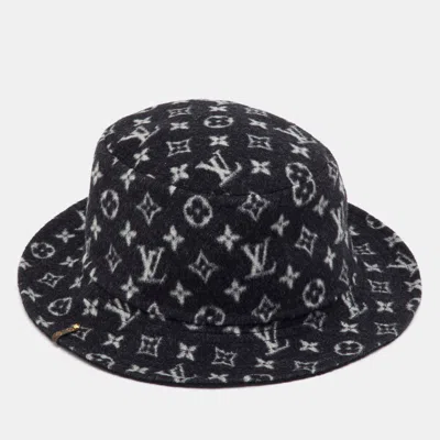 Pre-owned Louis Vuitton Black/white Wool Monogram Bucket Hat