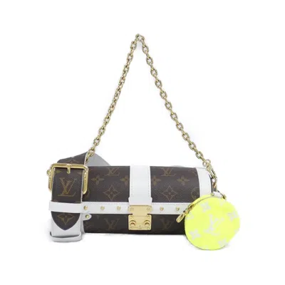 Pre-owned Louis Vuitton Blanc Marron Coated Canvas Leather Pouch Shoulder Bag ()