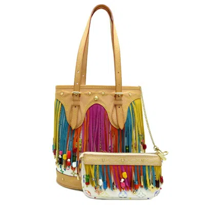 Pre-owned Louis Vuitton Blanc Multi-color White Monogram Multicolore Pouch Tote Bag ()