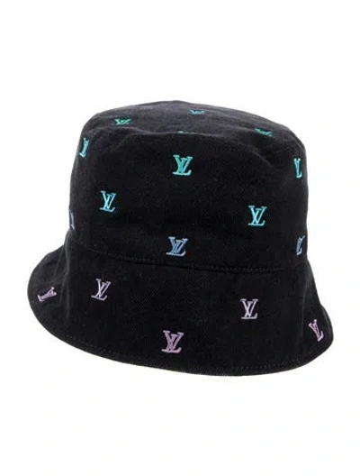 Pre-owned Louis Vuitton Blason Shading Denim Reversible Bucket Hat In Black