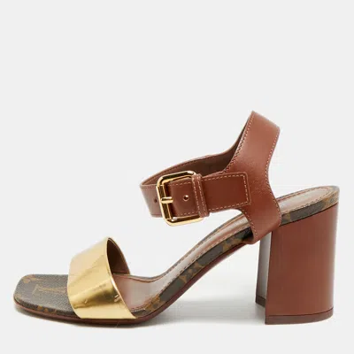 Pre-owned Louis Vuitton Bloom Size 36 Brown/gold Leather Ankle Strap Sandals