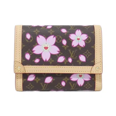 Pre-owned Louis Vuitton Blossom Marron Monogram Cherry Pink Coated Canvas Wallet (tri-fold) ()
