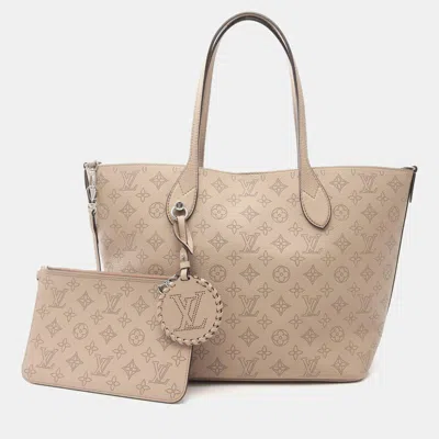 Pre-owned Louis Vuitton Blossom Mm Shoulder Tote Handbag Mahina Leather Galet In Sand