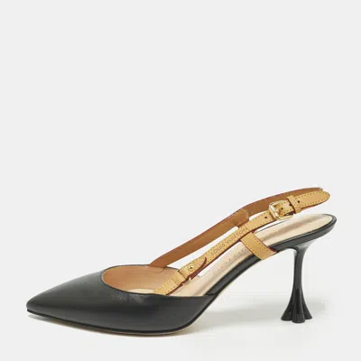 Pre-owned Louis Vuitton Blossom Size 37 Black/tan Leather Slingback Pumps