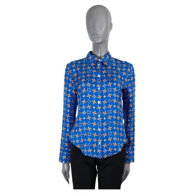 Pre-owned Louis Vuitton Blue & Orange Silk 2019 Monogram Blouse Shirt 38 S