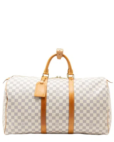 Pre-owned Louis Vuitton Blue & White Damier Azur Coated Canvas & Leather Keepall 50  Duffle (authentic Pre-lov