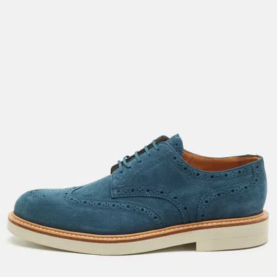 Pre-owned Louis Vuitton Blue Brogue Suede Beaumarchais Derby Size 42
