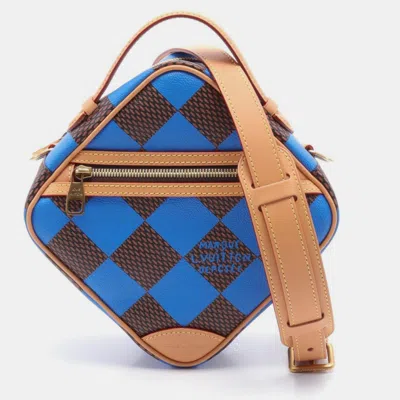 Pre-owned Louis Vuitton Blue Brown Coated Canvas Leather Damier Chess Handbag