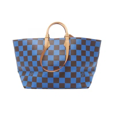 Pre-owned Louis Vuitton Blue Brown Coated Canvas Tote Bag ()