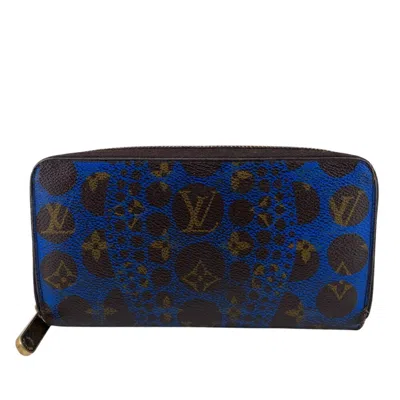 Pre-owned Louis Vuitton Blue Brown Leather Long Wallet (bi-fold) () In Multi